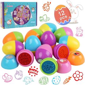 12 PCS Easter Egg Stampers ، Easter Egg with Enking Ending Stamps for Kids Easter Party Form