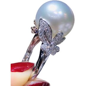 فتح حلقات لؤلؤة القوس الأنيقة للنساء S راينستون CZ CZ Crystal Butterfly TIE Open Ring Ring Breats Engagement Rings Cubic Zircon Oxide Ring Ring Wedding Rings Rings Jewelry Rings