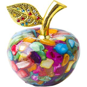 Xingyuexuan Unique Hand-Painted Crystal Apple Paperweight – Artisan Crafted Desk Decoration, Natural Stone & Resin Apple Lover Gift for Home, Office, Kitchen Decor (Colored Seashells)
