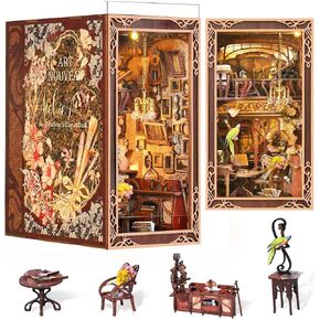 Book Nook Kit ، DIY DIY Miniature Dollhouse للبالغين ، إلى ما بعد المكتبة 3D Wooden Puzzle Bookend رف الكتب ، إدراج ديكور مع هدايا LED LED لعشاق الكتب (ما وراء المكتبة كحد أقصى)