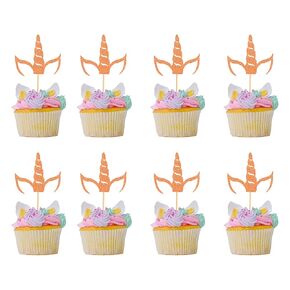 24pcs يونيكورن كب كيك أعلى الأقطار الملونة يونيكورن كب كيك كب كيك يختار استحمام الطفل زفاف الأطفال زخارف كعكة الحفلات - 4 ألوان بريق