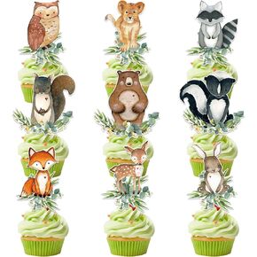 54 PCS Woodland Cupcake Topper Animal Cupcake Toppers for Woodland Baby Shower Decorations ، Forest Forest Animals Confer Party Decord ، Multicolor