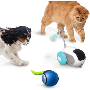 1PC Tomtaive Automatic Automatic Control Control Cat Car Toy و 1pc لعبة كهربائية كهربائية متثيقة من كرة القطط السريعة مع ذيل الريش ، مناسبة للكلاب ، والحفاظ على مشغول ، ومحفز ، وقابلة لإعادة الشحن (الأزرق)