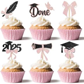 36 PCS Cucke Cupcake Toppers 2025 ، فئة 2025 Cupcake Toppers ، قبعات كعكة Glitter (Style-4)