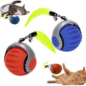 (2 عبوات كرات لعبة Smart Cat - كرة تفاعلية سريعة 3.0 مع الذيل ، المتداول الأوتوماتيكي ، وضعان للسرعة ، لعبة الإثراء الداخلي ، إثراء داخلي للقطط بالملل (Orange & Blue)