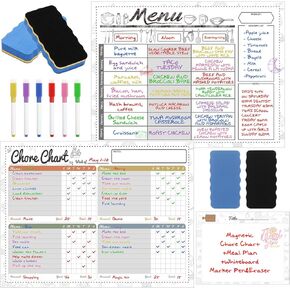 Marspark 3 Pack Magnetic Dry Erase Chore Chart & Menu Board Set 15 x 11 Meal Planner for Refrigerator Behavior Chart Menu Board for Kitchen Grocery Easy-to-Clean Fridge Calendar with 6 Marker & Eraser
