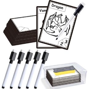 Season's Friends 50 Pcs Reusable Tokens Dry Erase Cards– Blank Double-Sided Playing Cards with 5 Erasable Marker Pens for Flash Cards, DIY Games, Housework & Office Use