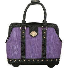JKM and Company Rolling Laptop Computer Wheels Briefcase - THE DUCHESS Purple Black Carryall Tote Bag