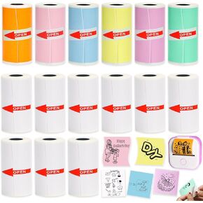 7 Rolls Mini Printer Sticker Paper 53x28mm for Phomemo T02/M02/M02S/PRO Mini Printers, 3.75m Mini Colorful Self-adhesive Thermal Sticker Paper for Study Notes, Journals, Photos