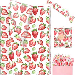 100 Sheet Strawberry Tissue Paper, 20x14in Watercolor Strwberry Gift Wrapping Tissue Paper, Fruit - Themed Art Tissue for Wedding Birthday Party Supplies