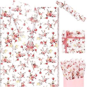 kawaarashi 100 Sheets Red Wildflower Tissue Paper Bulk, 14'' x 20'' Vantage Red Poppy Gift Wrapping Paper for Wedding Gift Bouquet Wrapping Birthday Baby Shower Party Decor