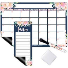 Hadley Designs Floral Magnetic Calendar for Fridge-Dry Erase Magnetic Whiteboard Calendar, Fridge Planner Magnet-Large