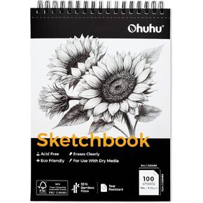Ohuhu 9x12 كتاب رسم مقاوم للدموع - كتاب رسم رسم للألياف الخيزر