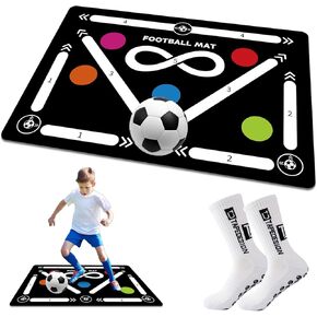 Soccer Training Mat, Football Footstep Training Mat, Agility Training Equipment for 4-16 Indoor Use, Improve Speed and Coordination, Video and Dynamic Manuals Included, Anti-Slip/Silent Soccer Mat
