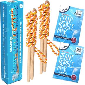 Giant Bubble Wooden Wands 4 Pack & 3 Huge Bubble Mix Concentrate Refill Giant Bubble Powder Maker Kit Summer Outdoor Fun for Boys & Girls Giant Bubbles for Parties & Family Playtime