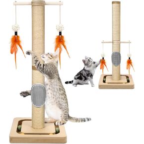 27" Tall Cat Tree for Kittens, Jute Scratching Post with Hanging Toy and Ball Track for Kitten & Adult Cats, Small Cat Tower with Toys, Cat Activity Tree Indoor
