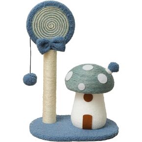 Doggie & Kittie Cat Scratfer Post Post Cute Hitten Scratfer Board Kitty Toys Mushroom Lollipop Cat Scratcher Furniture Tower Cat Climber Climbing Tower للقطط الداخلية السيزال (الأزرق)