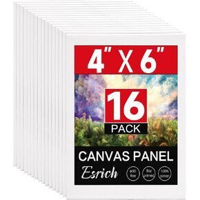 ESRICH 16 Pack 4x6 Inch Small Canvases for Painting, Painting Canvas 4x6 Inch Cotton Primed Acid Free Mini Blank Canvas Panels for Oil Paint,Watercolor,Acrylic Paint, Gouache, Tempera