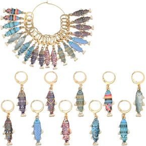 SUNNYCLUE 1 Box 20Pcs 10 Colors Knitting Markers Charms Fish Stitch Marker Cute Ocean Animal Crochet Stainless Steel Leverback Hoops Summer Enamel Stitch Markers for Crocheting Quilting Jewelry Making