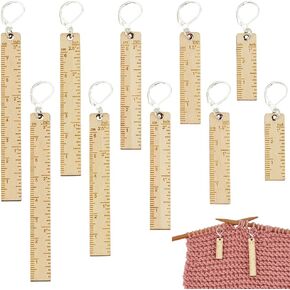 Benecreat 10pcs قلادة الخشب قفل علامات غرزة ، الحكام الصغار على شكل كروشيه الخشبية سحر علامة غرزة مع نتائج القرط Leverback وخواتم القفز لزحف النسيج الكروشيه