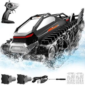 Bezgar RC Tank - سيارة تحكم عن بعد البرمائية ، دبابة التحكم عن بعد 2.4 جيجا هرتز على الطرق الوعرة ، وجميع سيارات RC الزاحفة للتضاريس للأطفال مع بطاريتين قابلتين لإعادة الشحن ، وألعاب هدايا أعياد الميلاد للبنين والبنات