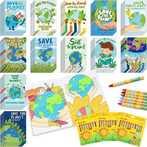 Fulmoon 72 PCS Earth Day Colling Books with 72 PCS Crayons for Kids Save the Planet Coloring Books Bolk Bulk for Toddler Ages 3-10 Earth Day Party Form