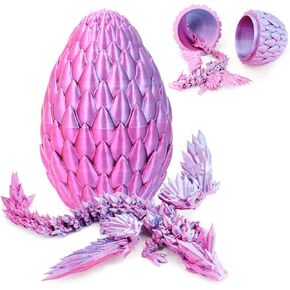 3D Printed Dragon Eggs with Dragon Inside,Flexible Articulating Crystal Dragon, Collectible Dragon Figurine for Christmas Easter Gift (Dream Blue)