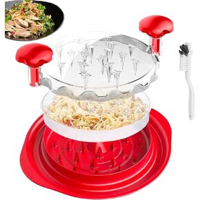 3 Layer Chicken Shredder Tool Twist Large with A Cleaning Brush and Silicone Anti Slip Base-Professional Rotating Meat Shredder with Ergonomic Handle-BPA Free (Red)