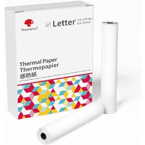Phomemo M832 Thermal Printer Paper, US Letter Thermal Paper, Quick-dry Continuous Thermal Paper, Compatible with M833/M834/M835 M836 Portable Printer, 8.5"x11",Documents,Text, Study Notes, 2 Rolls