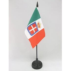 Kingdom of Italy Crown Table Flag 4 '' x 6 '' - العلم الملكي الإيطالي 15 × 10 سم - عصا بلاستيكية أسود وقاعدة - علم AZ