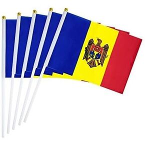 25 Pack Hand Held Small Mini Flag Moldova Moldovan Flag Stick Flag Round Top National Country Flags,Party Decorations Supplies For Parades,World Cup,Festival Events,International Festival