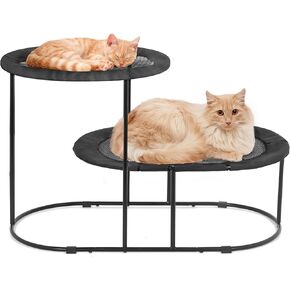 سرير قطة مرتفعة من Deco 2 Tier ، سرير قط ، مريح ، أرجوحة قطة بارد للقطط الداخلية ، والحيوانات الأليفة ذات القطط المزدوجة مع شبكة قابلة للإزالة وإطار فولاذي للصيف