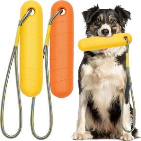 2 PCS Cog Pool Toy مع رمي الحبل 8.66 × 2 بوصة الكلب مصدات الكلب لاسترداد الماء تدريب الجرو على مضغ الصيد تجمع في الهواء الطلق (أصفر ، برتقالي)