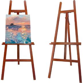 A-Frame Wooden Painting Display Walnut Easel, Adjustable Pine Wood Standing Easel Holding Canvas Up to 60'', Solid Wood for Display, Wedding Sign or Painting-Walnut in Saudi Arabia