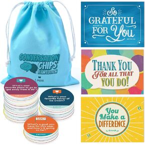 T MARIE Conversation Chips Team Building Game and 24 Appreciation Cards with Envelopes - Team Building Games for Work and Employee Appreciation Cards, Boxed Gratitude Set for Staff Week