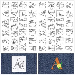 CRASPIRE 104Pcs Letter Embroidery Transfer Patterns Stabilizers Stick and Stitch A~Z Initial Alphabet Hand Sewing Water Soluble Paper Wash Away Pre-Printed Self Adhesive for Cloth Needlework Lovers