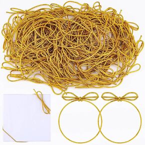 200 PCS حلقات تمتد الذهب مع أقواس مرن مسبقا مرنة الشريط مرنة الحبل الذهب مرنة لصناديق الهدايا علامات هدية التغليف (الذهب ، 8 بوصة)