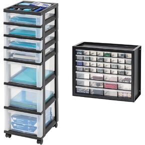 IRIS USA Craft Organizers and Storage, Rolling Storage Cart for Classroom Supplies, Storage Organizer & USA 44 Drawer Stackable Storage Cabinet for Hardware Parts Crafts