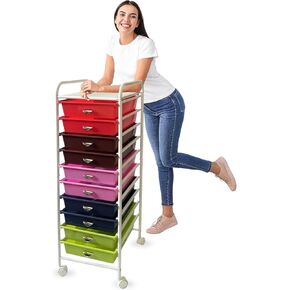 US TECH Storage Organizer for Art Supplies Beauty Products Kids' Cafts & Makeup with 10-Drawer Multipurpose Rolling Storage Organizer (10 Tier, Multicolor)