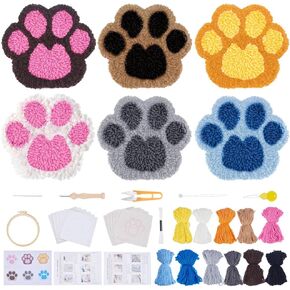 ORIGACH 6 Set Cute Colorful Cat Claw Punch Needle Coasters Kit with Pattern, Adhesive Felts, Yarn, Tools and Instruction Punch Needle Embroidery Kit for Beginners Adults DIY Mug Tufted Rug Making Set