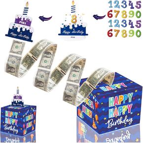 Birthday Box for Cash Gift, Money Roll Gift for Cake Pull Out Kit with Cards Money as Money Bouquet, Surprise Birthday Money Pull Box Explosion for All Age Group with Instruction Book