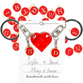 Personalized Brick Matching Couple Heart Keychain for Boyfriend Girlfriend Full Set A-Z Valentines Day Gift Christmas Him Couple Gifts Set Red 2023 Couple Idea Gifts Full Set A-Z Custom Gift