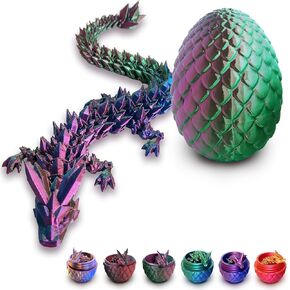 3D Printed Dragon Eggs with Dragon Inside, Articulated Crystal Dragons in Egg, Dragons Fidget Desk Toys for Gifts & Home Decor, 12 Inches (Laser Orange)