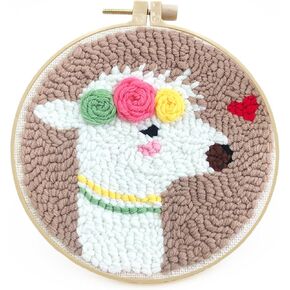 DIY Punch Needle Kits, Cute Cartoon Sheep with Flower for Beginners, 20x20cm Hoop Embroidery Punch Needle Starter Craft Set, Easy for Adults and Children, Ideal and Decoration Gift