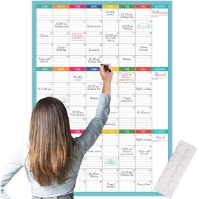 Large Dry Erase Calendar - Dry Erase Calendar for Wall, 27.8" x 40", Large Erasable & Reusable Undated 3 Months Calendars with 8 Round Stickers