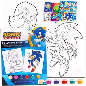 Sonic the Hedgehog Paint Set - حزمة مع كتاب نشاط اللوحة الصوتية مع صفحات التلوين والملصقات والمزيد | سونيك تلوين القنفذ وأنشطة الأطفال الصغار والأطفال