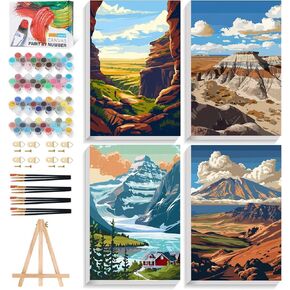 4 Pack National Park Paint by Numbers Kit للبالغين المبتدئين مؤطرة ، الطلاء المناظر الطبيعية الجبلية بواسطة مجموعات الأرقام مع الإطار ، دسم أكريليك للبالغين من أرقام الأرقام على قماش للديكور المنزلي هدية 8x12 بوصة