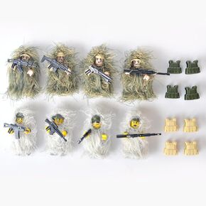 Military Camouflage Soldiers Toy Set(8 Included), Action Minifigures in snowfield and Jungle Fatigues, Special Forces Soldier Figures in Ghillie Suit Weapons and Accessories