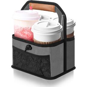 حامل المشروبات، حامل أكواب القهوة القابل لإعادة الاستخدام مع مقبض، 4 أكواب قابلة للطي مع جيوب منظمة لتأمين المشروبات الساخنة والباردة، مثالية لتوصيل الطعام وإخراجه in Kuwait