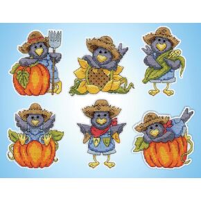 Harvest Crows Counted Cross Stitch Ornament Kit - Set/6